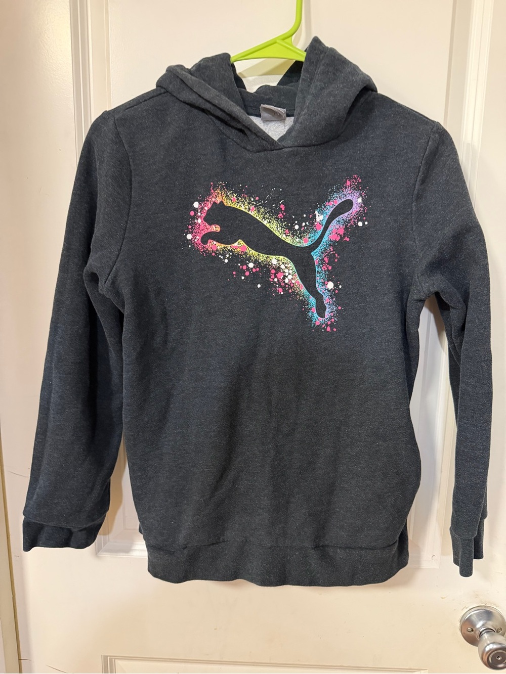 Puma Kids' Charcoal Hoodie with Neon Splash Logo
